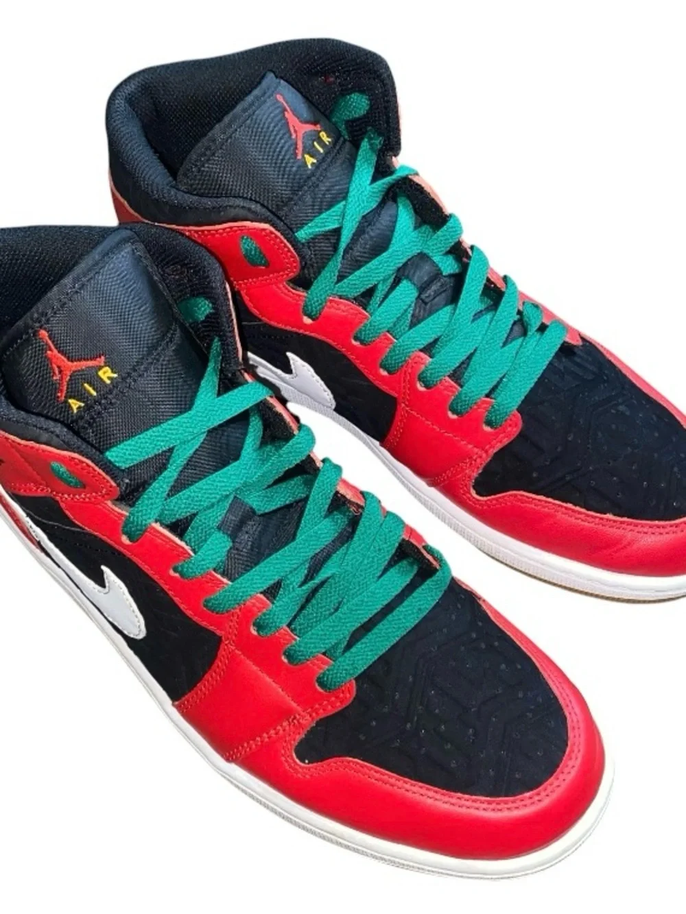Air Jordan 1 Mid SE Men's Size 10.5 Black/Fire Red-White-Malachite DQ8417-006
